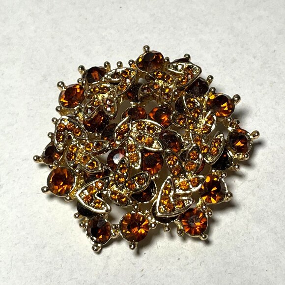 Vintage Amber Citrine Rhinestones Leaf Design Lapel Pin Brooch - Picture 1 of 3